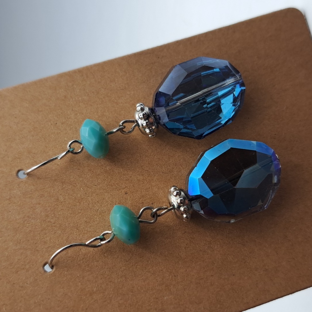 Blue and Turquoise Dangle  Fashion Earrings - Picture 3 of 5